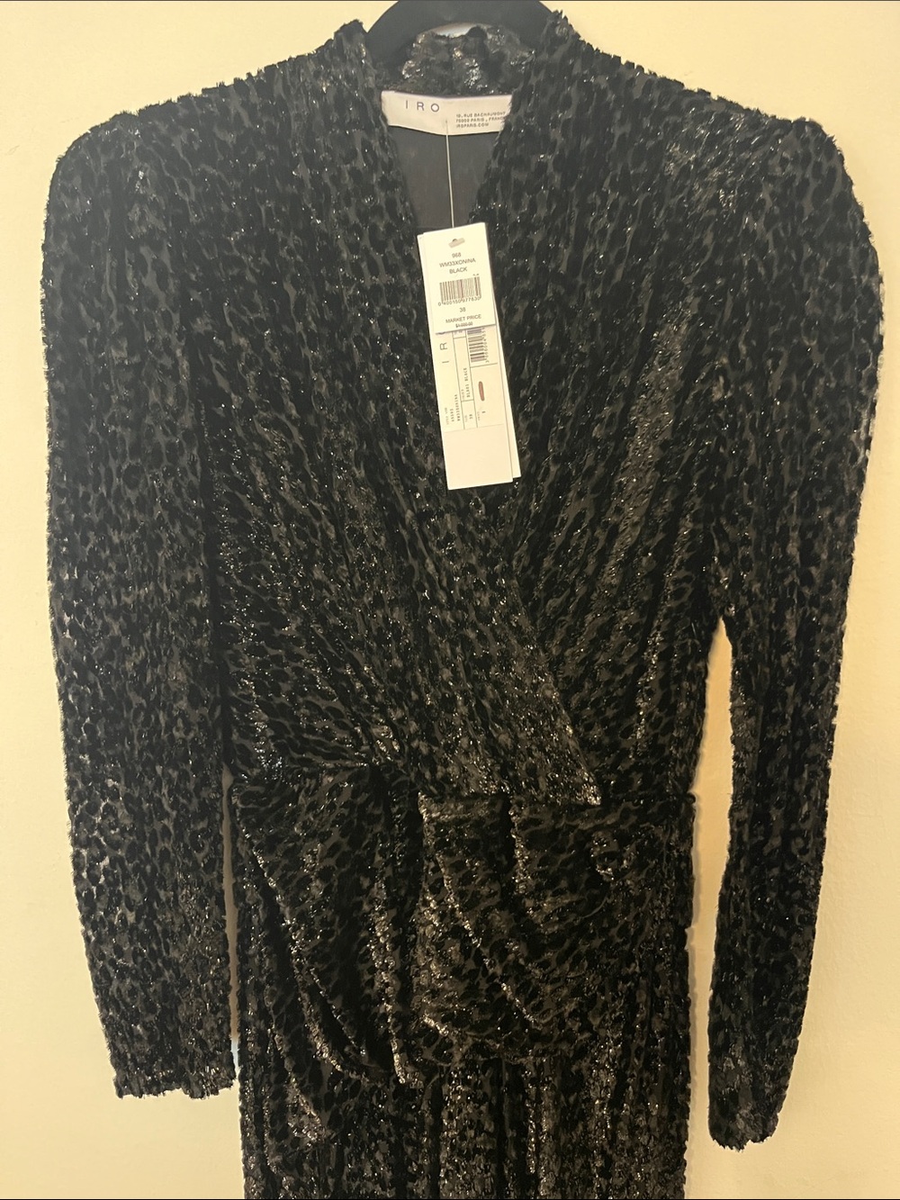 IRO Black Long-Sleeve Velvet Wrap Maxi Dress